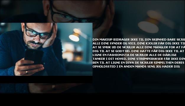 Din makeup bidrager ikke til din skønhed <br> Bare skjul alle dine synder og vice.  <br> Dine kjoler får dig ikke til at se smuk ud  <br> De skjuler alle dine mangler for at få dig til at se godt ud.  <br> Dine hatte får dig ikke til at ligne en fashionista  <br> De skjuler alle de dårlige tanker i dit hoved.  <br> Dine strømpebukser får ikke dine ben til at ligne en diva  <br> De skjuler simpelthen deres opholdssted i en anden mands seng  <br> Jeg hader dig”/></figure>
     <ul>  <li> Kære ekskone <br> Jeg føler mig så syg indeni  <br> At jeg engang kaldte dig min kone  <br> Jeg føler mig så forfærdelig indeni  <br> At tro, at du var i mit liv  <br> Jeg føler mig bleg, når jeg tænker  <br> At jeg lovede at elske dig for evigt  <br> Jeg føler en stærk følelse af fortrydelse  <br> Når jeg tænker på, at du snyder, og jeg ryster  <br> Jeg føler mig væmmet og modbydelig  <br> At vide, at du aldrig tænkte på mig  <br> Jeg føler mig vred og frustreret  <br> Når jeg tænker på, hvordan du forrådte, så let  <br> Jeg hader dig </li>  </ul> 
<figure class=