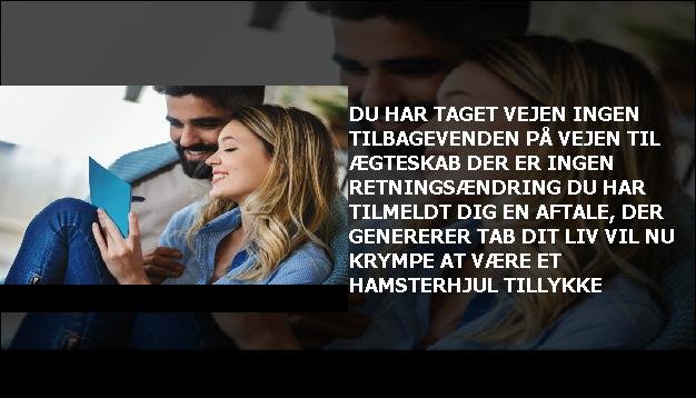 Du har taget vejen <br> Ingen tilbagevenden  <br> På vejen til ægteskab  <br> Der er ingen retningsændring  <br> Du har tilmeldt dig  <br> En aftale, der genererer tab  <br> Dit liv vil nu krympe  <br> At være et hamsterhjul  <br> Tillykke