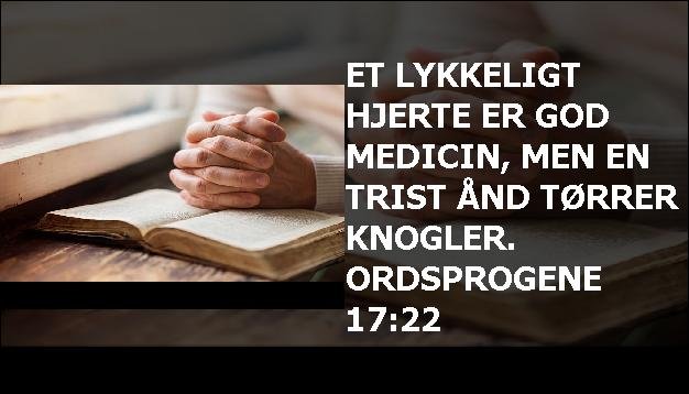 Et lykkeligt hjerte er god medicin, men en trist ånd tørrer knogler. Ordsprogene 17:22