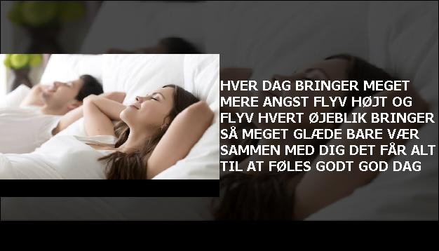 Hver dag bringer <br> Meget mere  <br> Angst  <br> Flyv højt og flyv  <br> Hvert øjeblik bringer  <br> Så meget glæde  <br> Bare vær sammen med dig  <br> Det får alt til at føles godt  <br> God dag”/></figure>
    <script async src=