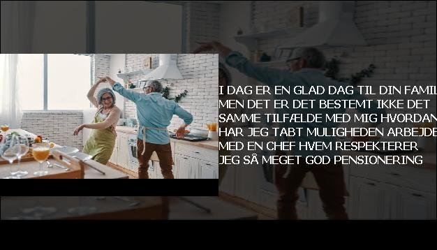 I dag er en glad dag <br> Til din familie  <br> Men det er det bestemt ikke  <br> Det samme tilfælde med mig  <br> Hvordan har jeg tabt  <br> Muligheden  <br> arbejde med en chef  <br> Hvem respekterer jeg så meget  <br> God pensionering