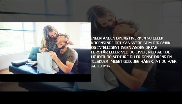 Ingen anden dreng <br> Hverken nu eller nogensinde  <br> Det kan være som dig  <br> Smuk og intelligent  <br> Ingen anden dreng  <br> Forstår eller ved du  <br> Livet, med alt det  <br> Højder og nedture  <br> Du er denne dreng  <br> En tilskuer, meget god.  <br> Jeg håber, at du  <br> Vær altid min