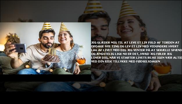 Jeg glæder mig til <br> At leve et liv fuld af torden  <br> At opdage nye ting  <br> Og lev et liv med vidundere  <br> Hvert lag af livet med dig  <br> Jeg venter på at skrælle  <br> Spændt og ængstelig  <br> Lige nu er det, hvad jeg føler  <br> Jeg lover dig, når vi starter  <br> Livets rejse igen  <br> Vær altid ved din side  <br> Tillykke med fødselsdagen”/></figure>
     <ul class=