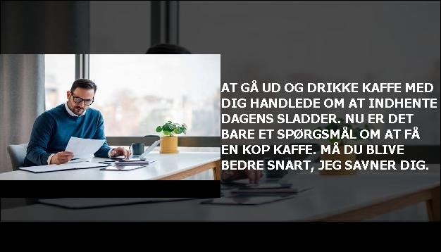 At gå ud og drikke kaffe med dig handlede om at indhente dagens sladder. Nu er det bare et spørgsmål om at få en kop kaffe. Må du blive bedre snart, jeg savner dig.